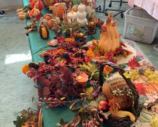 There is also a table full of Thanksgiving decorations