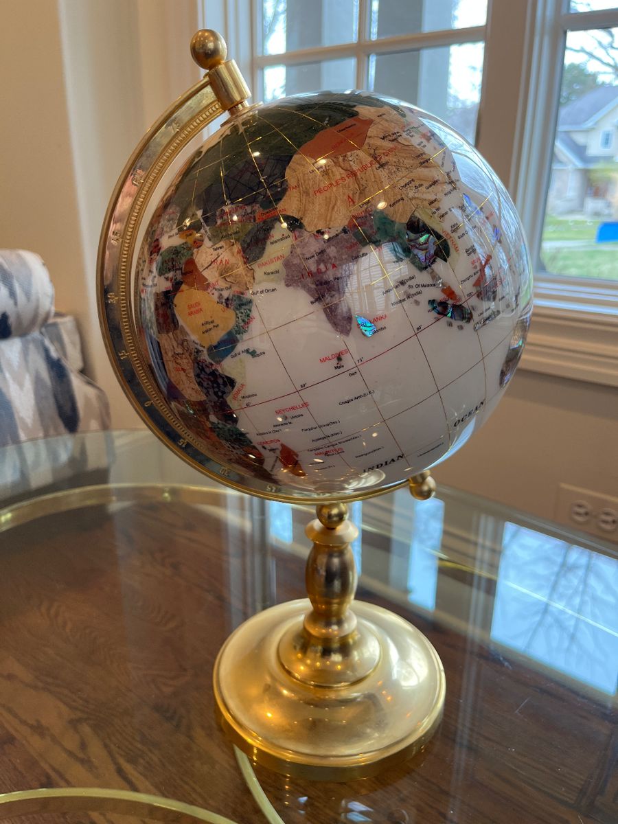 Table top gemstone inlaid globe