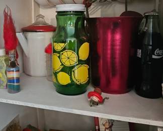 Vintage Lemon Juice Jar Carafe Anchor Hocking Green Lemonade Glass Pitcher Lid