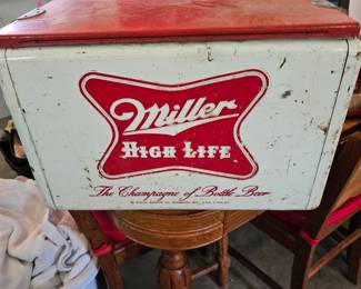 Miller High Life Beer Metal Beach Cooler Cream/Red Vintage - 1950’s Era