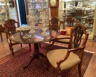 Pedestal Table, Shield Back Chairs/Settee