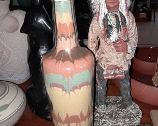 HIGHLY DETAILED Sand Art In A Bottle & Native American Figurine
