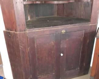 BEAUTIFUL Handmade Antique Wooden Corner Hutch Cabinet W/ Bottom Cabinet