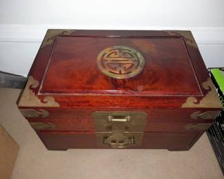 Asian Wooden Box W/ Brass Accents