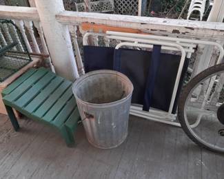 Tin Trash Can & Beach Chair