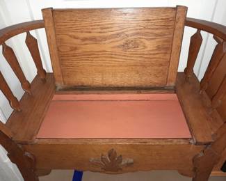 Antique Wooden Arm Chair Bench W/ Storage Under The Seat - In Great Condition!