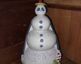 Nightmare Before Christmas Jack Skellington Snowman Ceramic Cookie Jar