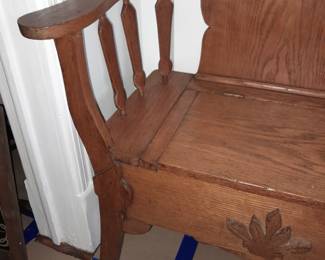 Antique Wooden Arm Chair Bench W/ Storage Under The Seat - In Great Condition!