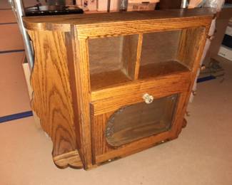 Antique Wooden Wall Hanging Cabinet W/ Glass Door & Coat Hooks