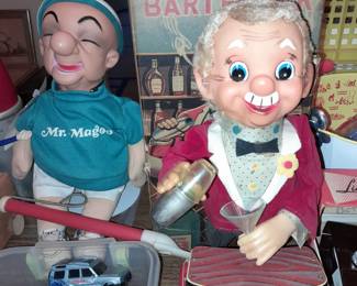 Vintage Battery Operated Bartender In NEAR MINT Condition With The Original Box & A Vintage Mr.Magoo Plush Doll W/ Tag