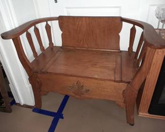 Antique Wooden Arm Chair Bench W/ Storage Under The Seat - In Great Condition!