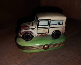 Antique Car Themed Limoges Trinket Box