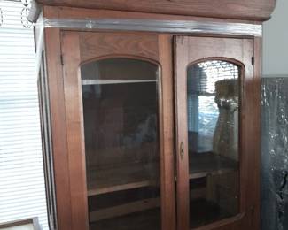 Antique Wooden Display Cabinet W/ Drawers & Glass Doors