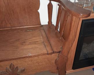 Antique Wooden Arm Chair Bench W/ Storage Under The Seat - In Great Condition!