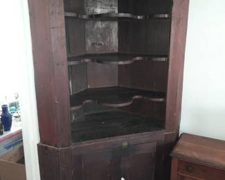 BEAUTIFUL Handmade Antique Wooden Corner Hutch Cabinet W/ Bottom Cabinet