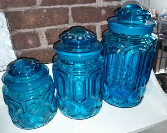 Antique Blue Glass Cannister Set