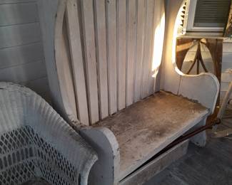 LARGE Antique High Back Wooden Bench (Perfect For A Foyer Or Restaurant!)