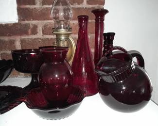 Large Assortment Of Beautiful Cranberry Glass