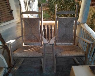 Farm Style Neutral Color Wooden Wicker Rocking Chairs