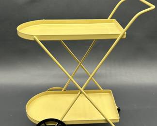 Mid Century Yellow Metal 2-Tier Toy Tea Cart