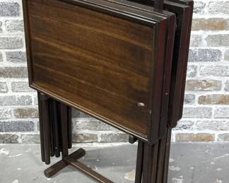 (4) Vintage Wooden TV Trays on Stand