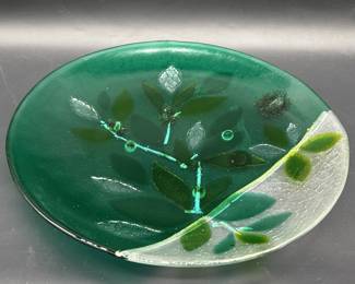 Green & Silver Fused Glass Centerpiece Bowl