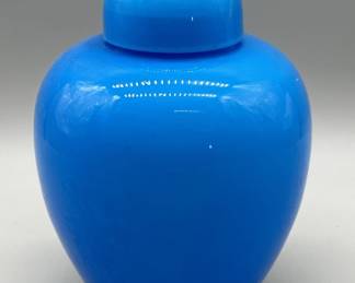 Vibrant Blue Cased Glass Lidded Urn
