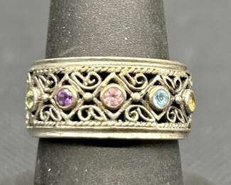 925 Silver Filigree w/ Multicolor Stones Ring