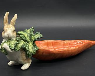 Decorative Ceramic Rabbit w/ Carrot Tray