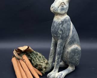 Bronze-Look Rabbit Sculpture w/ Carrots