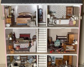 Vintage Wooden Dollhouse with Furniture