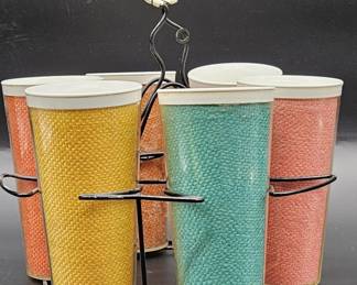 Mid Century Drink Caddy w Insulated Glasses