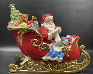 Vintage Ceramic Santa and Sleigh Figurine