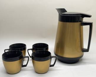 Vtg MCM West Bend Themo Serv Pitcher w 4 Cups
