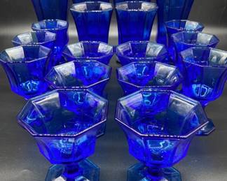 (18) MCM Blue Independence Glass Company Set