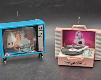 2- Vtg. Marilyn Monroe Animated Record Player & TV Ornaments