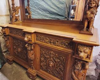 Antique sideboard with mirror
