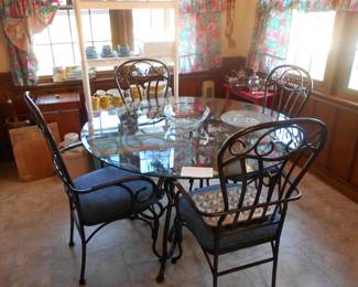 Metal& CHAIRS AND GLASS  TABLE 