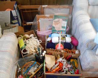 asst. yarn, needlework supplies, basket making supplies