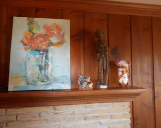 Nice oil painting, ART Galass vase. wood carving