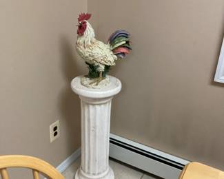 Pedestal Plant Stand And Rooster Statue