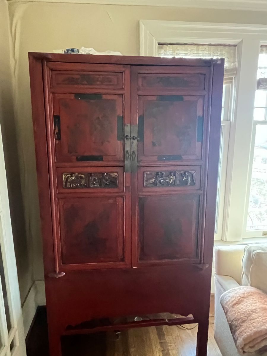 $340. Asian influenced armoire.  37.5"w x 21"d x 71"h