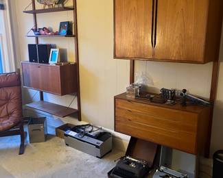View of the pair of Danish modern hanging desk and cabinets. Dimensions and price in following photos.