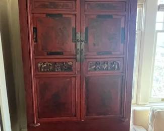 $340. Asian influenced armoire. 37.5"w x 21"d x 71"h