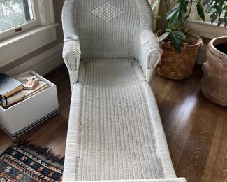 $360. Antique wicker chaise lounge with cushions shown in next photo. Excellent condition 31"w x 68"d x 33"h