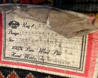 tag on the back of the rug