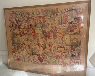 $300. A large vintage Alice in Wonderland Through the Looking Glass colored print designed by Richard Bennett and Printed by E.P. Dutton & Co., Inc.