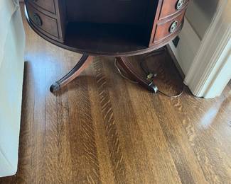 $130. Vintage mahogany drum table. 29" diameter x 23"h