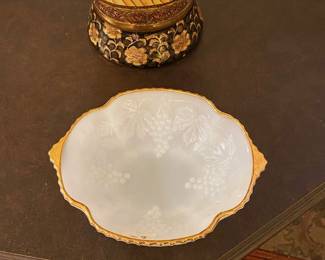 grape design milk glass bowl