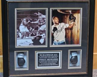 Muhammed Ali Joe Frazier Autograph Boxing Display